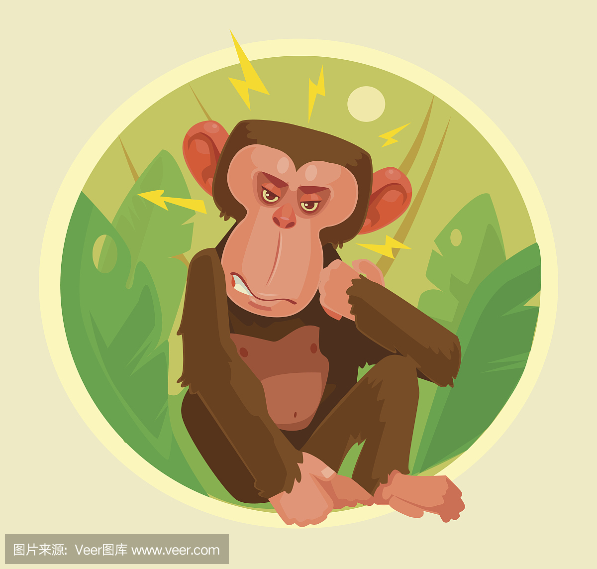 愤怒的猴子人物。矢量平面卡通插图