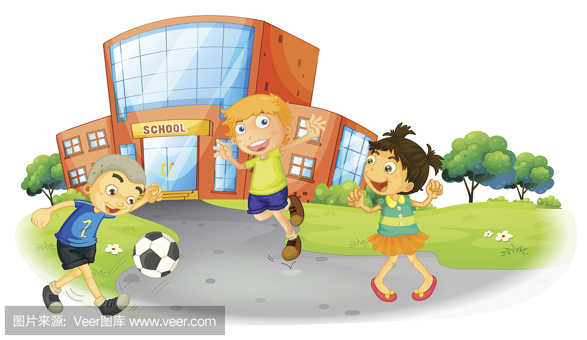 孩子们在学校踢足球