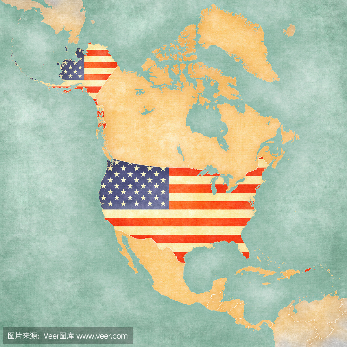 北美地图 - 美国(复古系列)