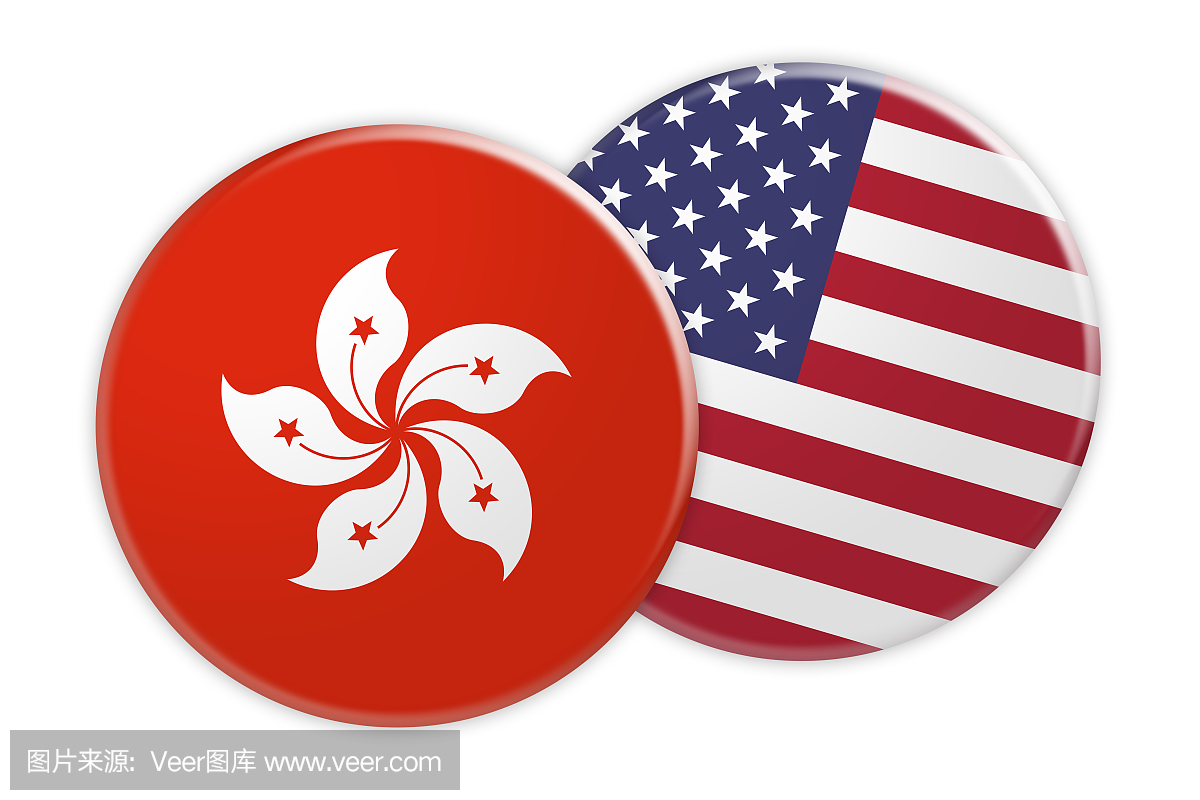 新闻概念:香港国旗按钮在美国国旗按钮,在白色