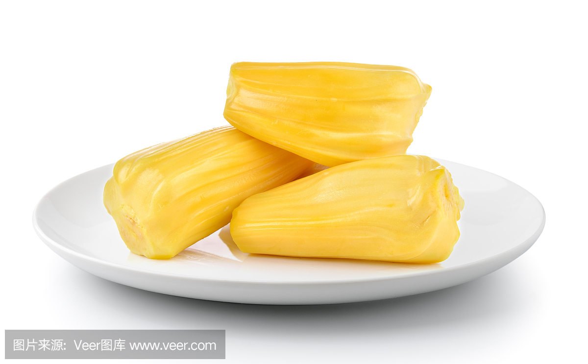 jack fruit in a plate isolated on a white backgrou