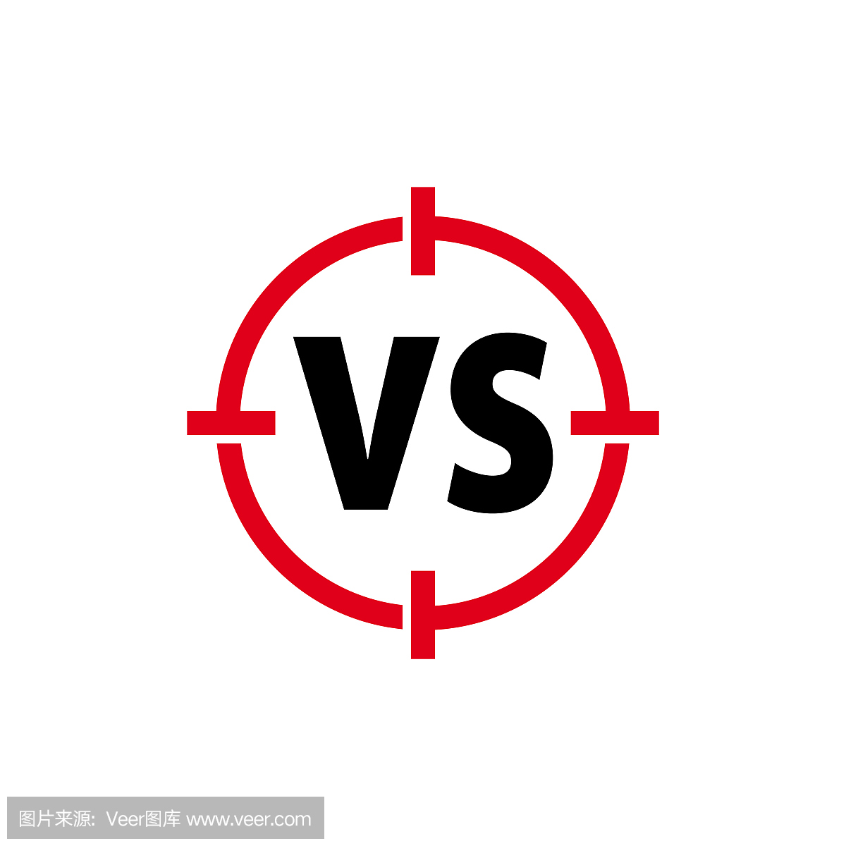 VS与十字线图标,符号竞争 - 矢量图。