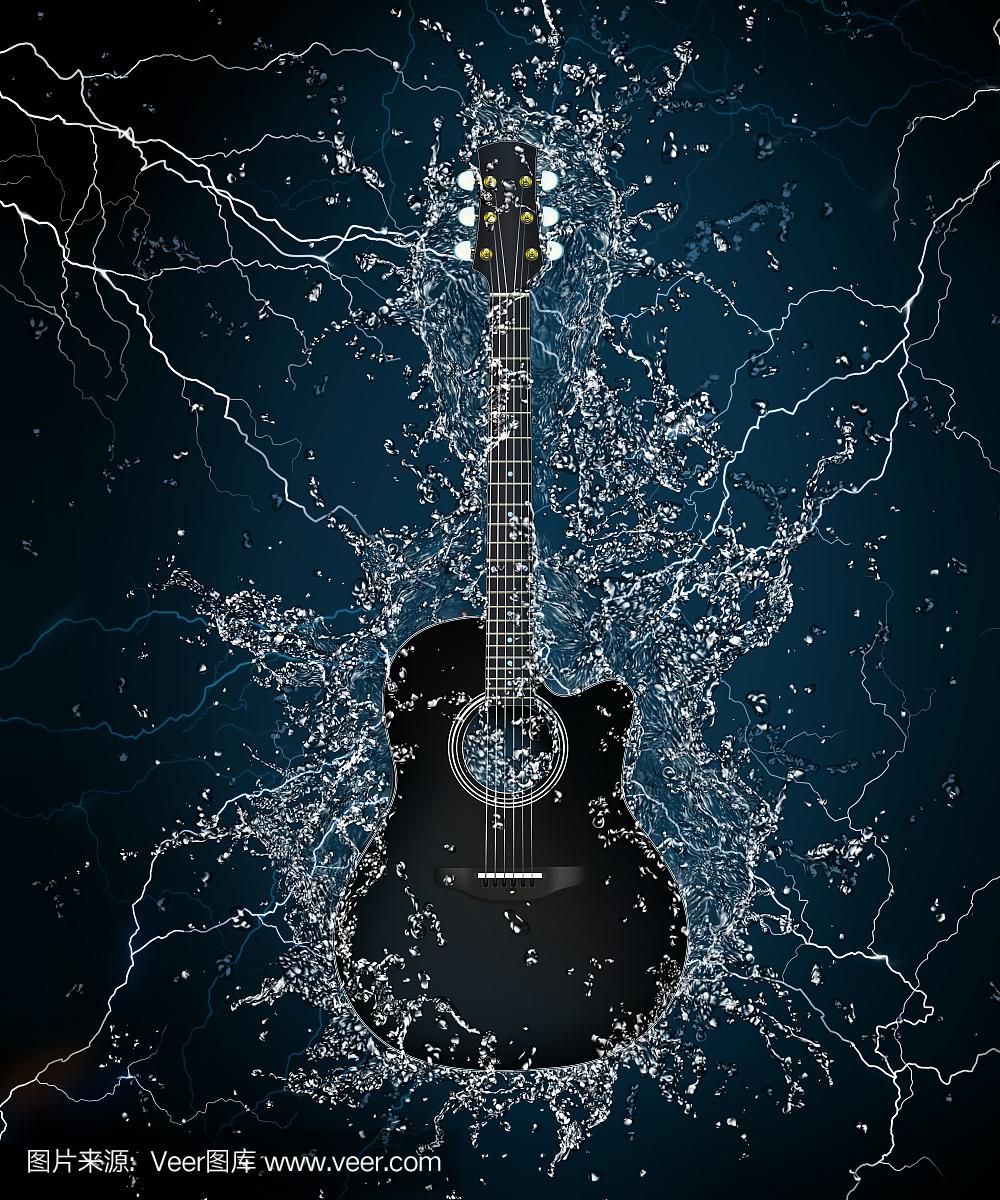 垂直画幅,吉他,水,式样