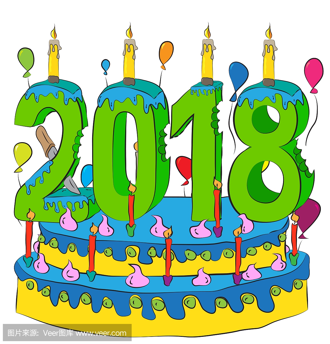 新年数字2018年生日蛋糕蜡烛,庆祝2018年新年