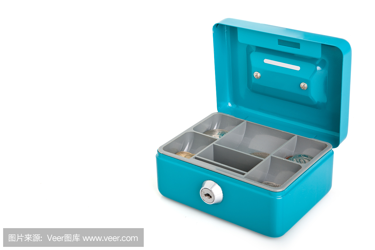 打开带澳大利亚硬币的现金箱