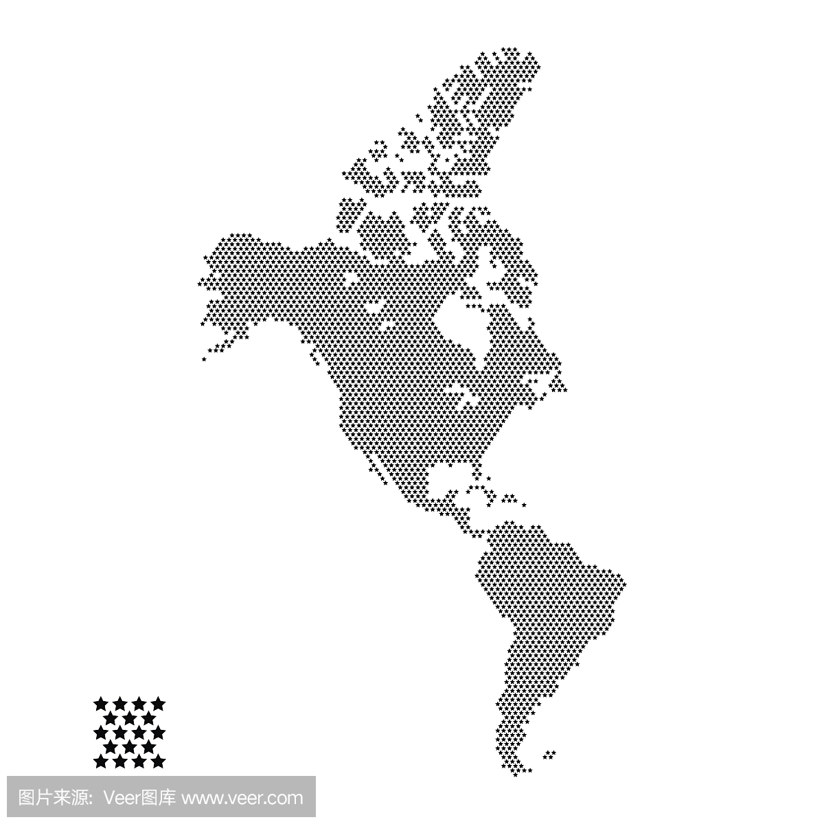 向量插图的星点缀风格北美和南美地图被隔绝在