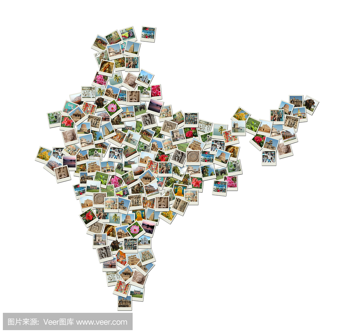 印度地图,旅游照片与地标拼贴