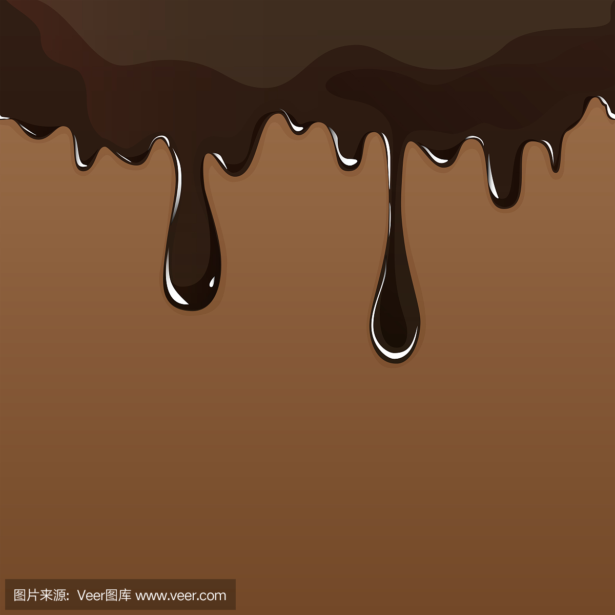 融化的巧克力滴滴设置在白色背景上