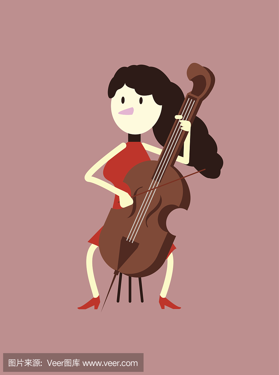 红色礼服女人演奏大提琴。