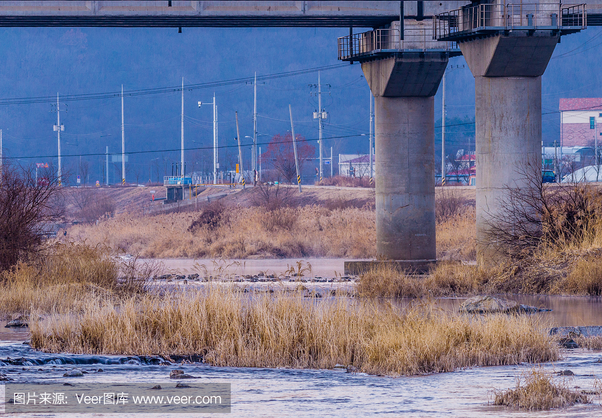 韩国河流在桥下