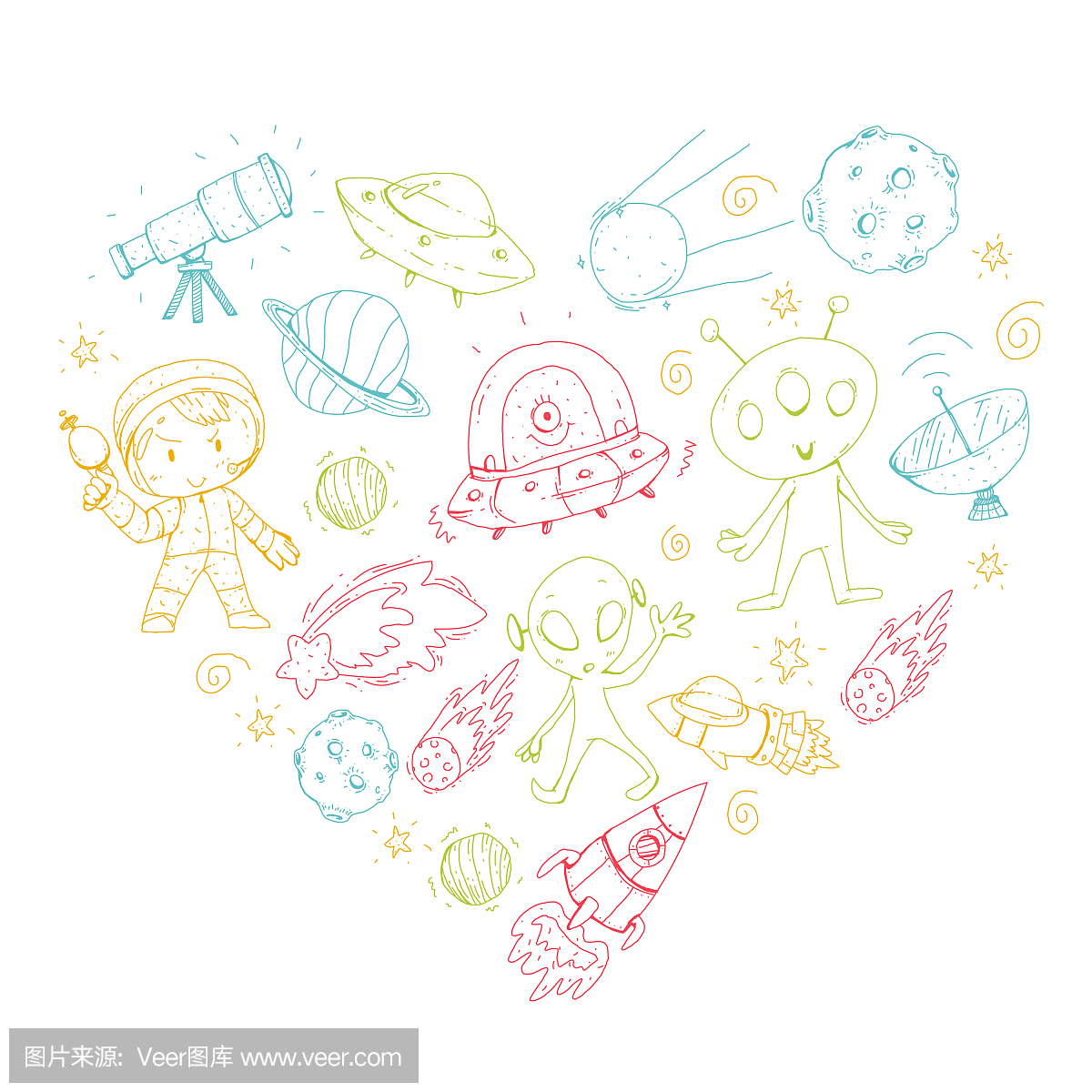 月球表面。幼儿园的孩子玩太空探索。外星人,