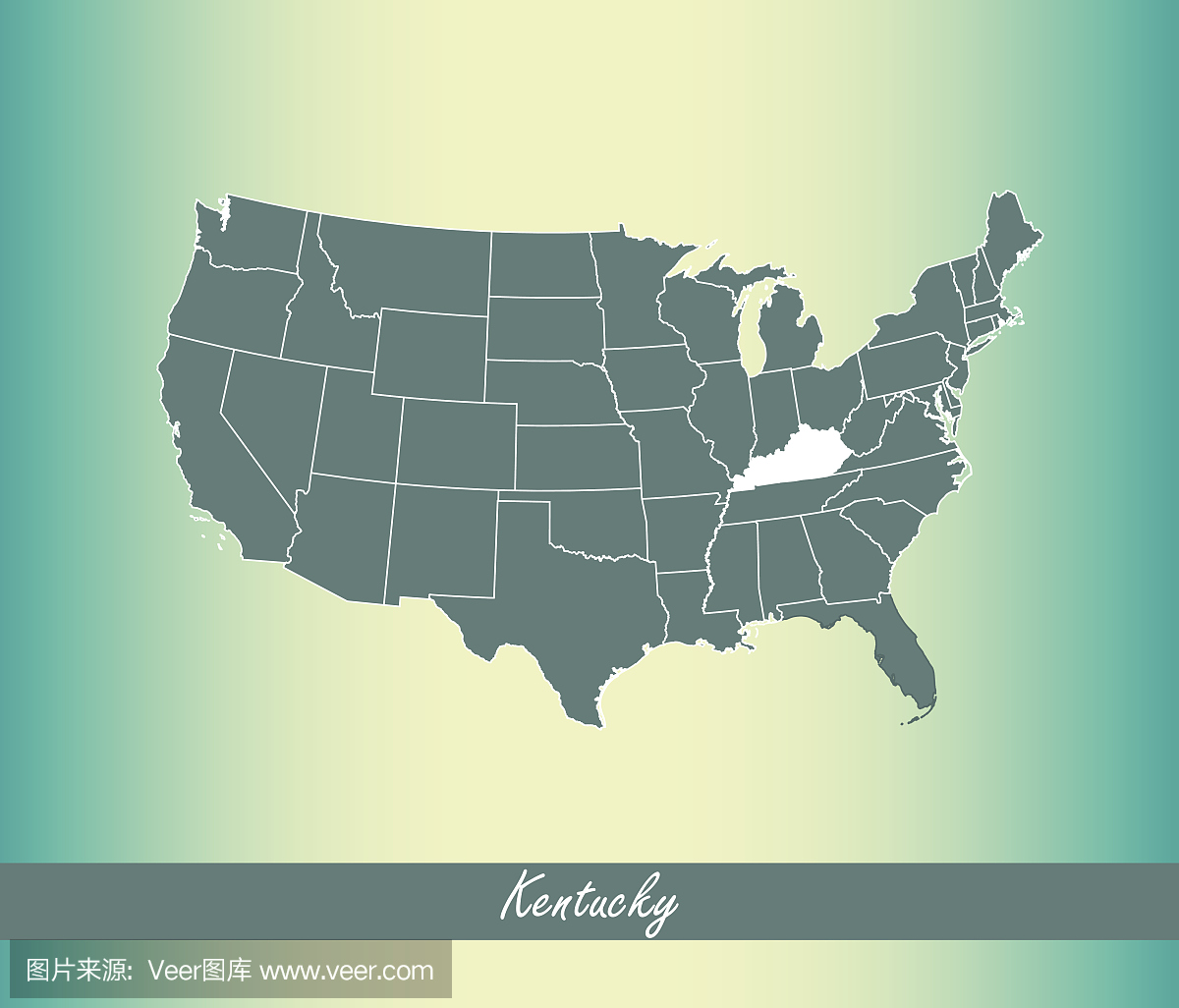肯塔基州地图矢量轮廓图在美国地图矢量蓝色背