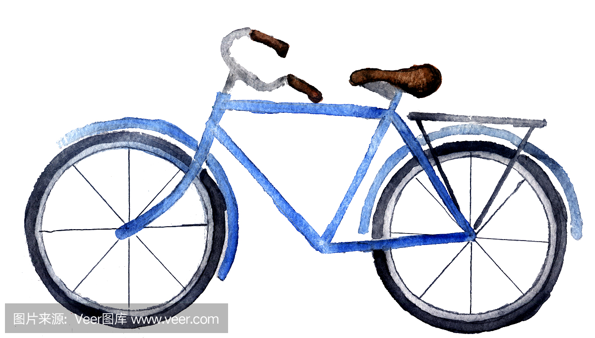 水彩素描:在白色背景上的自行车