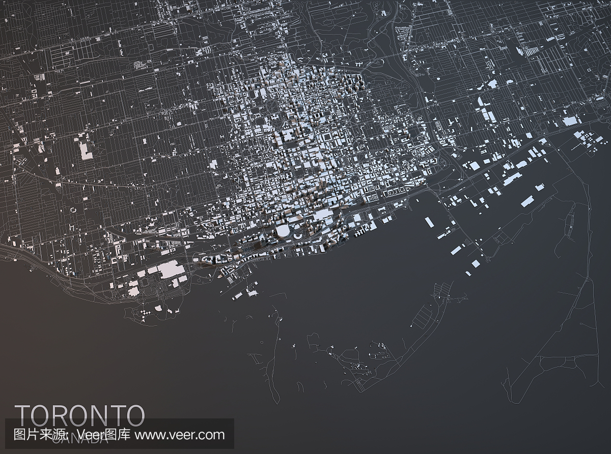 多伦多地图,卫星视图,城市,安大略省,加拿大