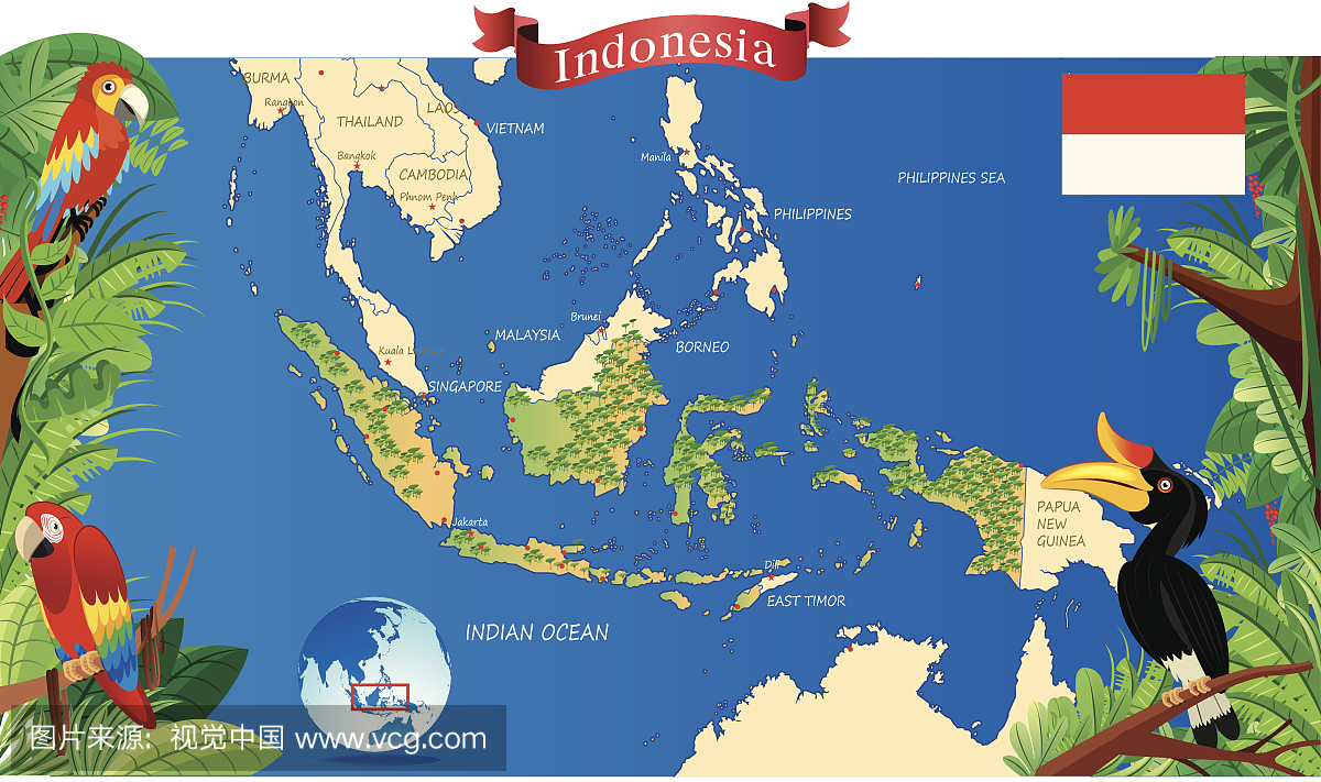 印度尼西亚的卡通地图