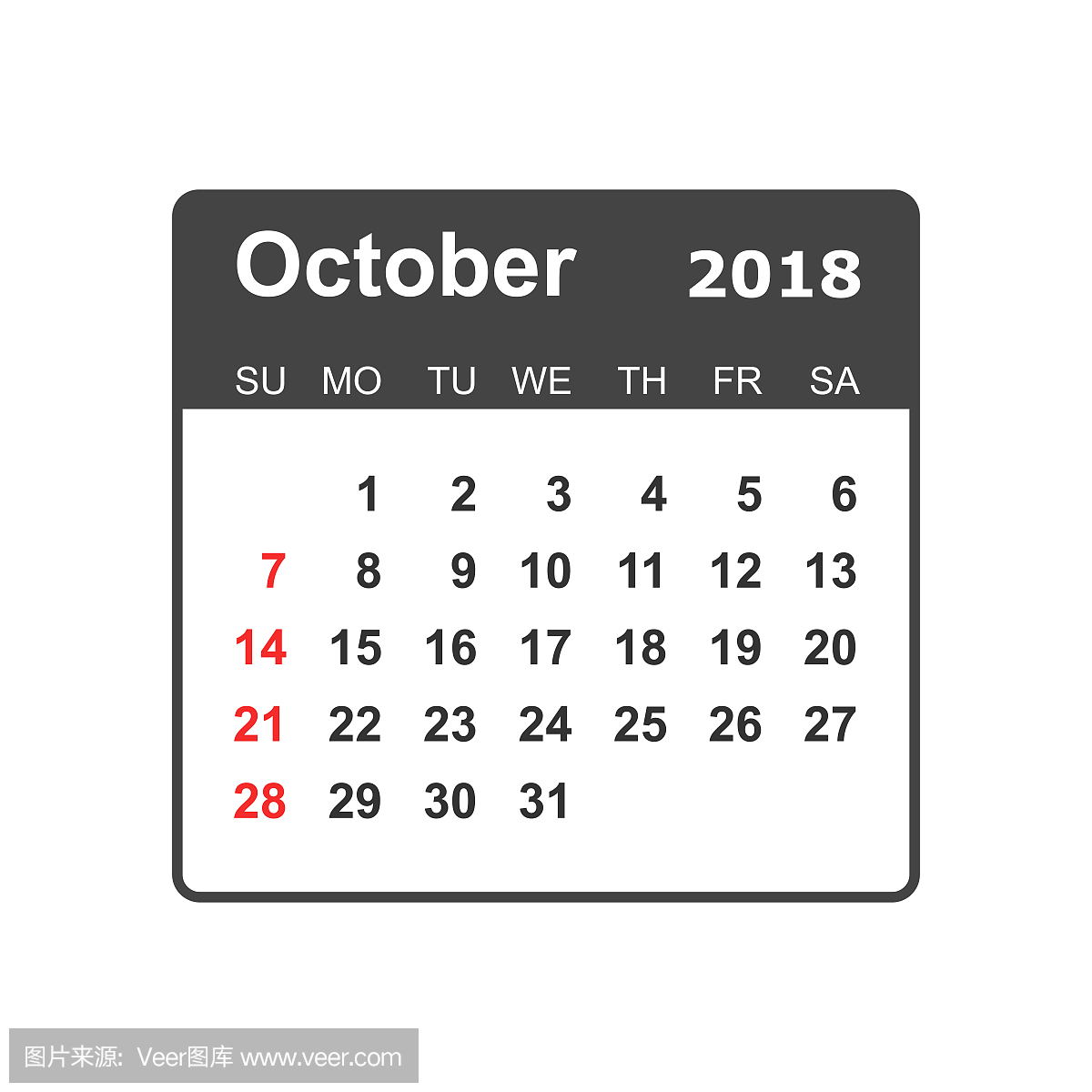 October 2018 calendar. Calendar planner desi