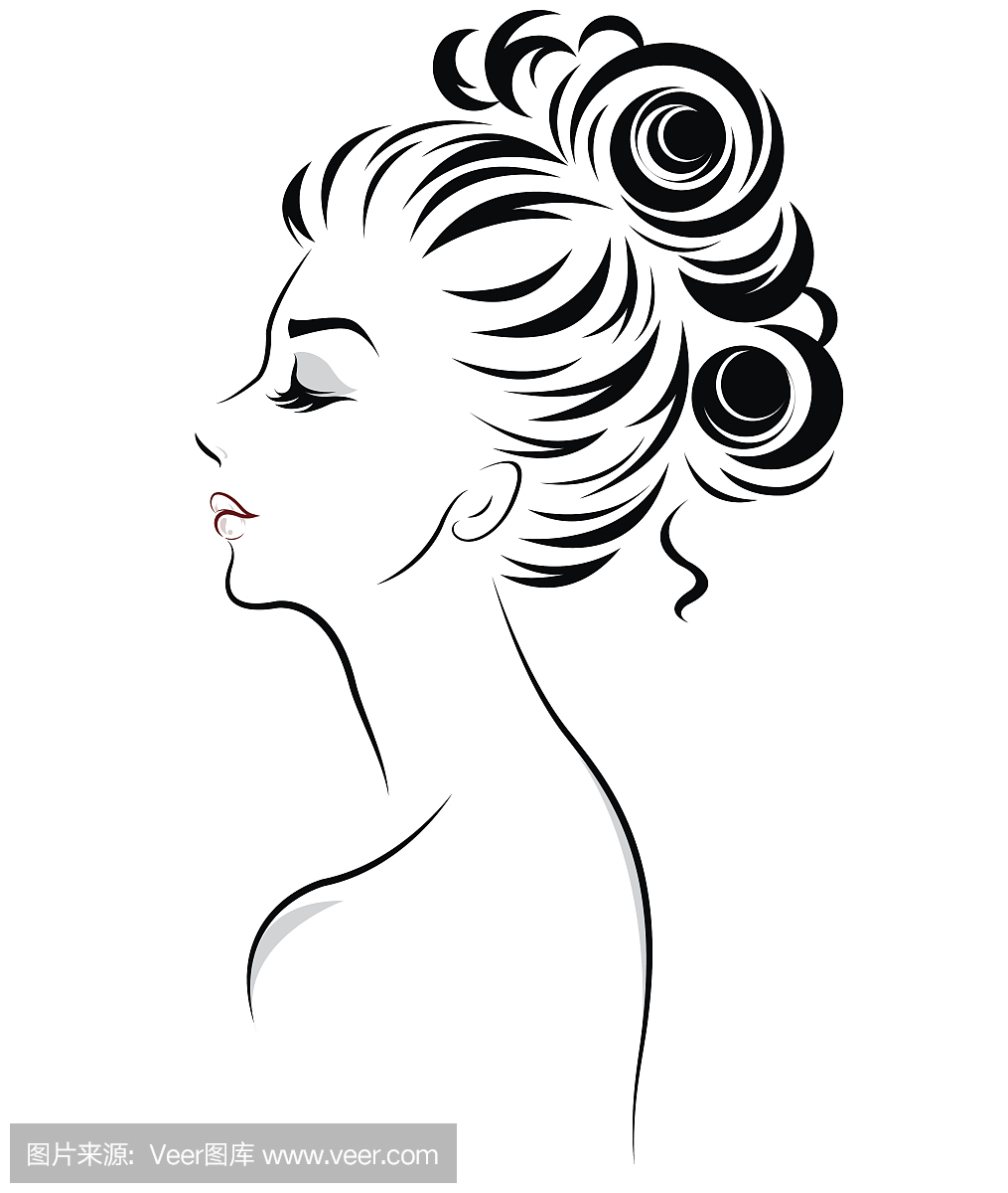 女子髻发型图标,标志女性