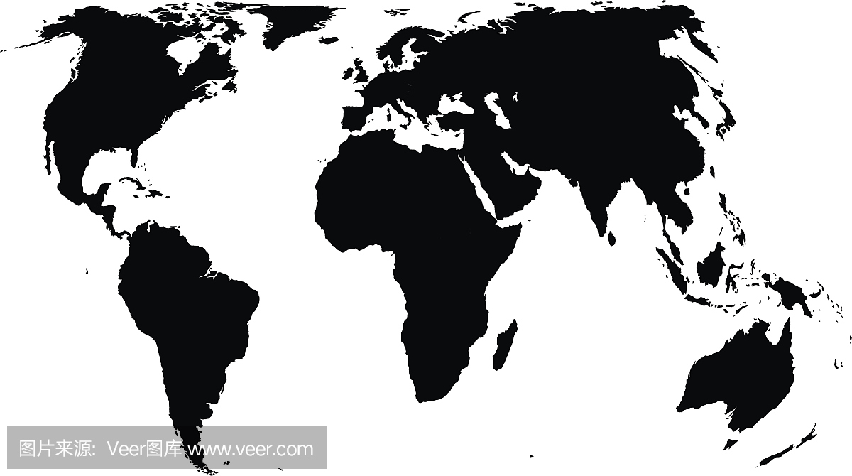 世界地图黑色的白色背景矢量图