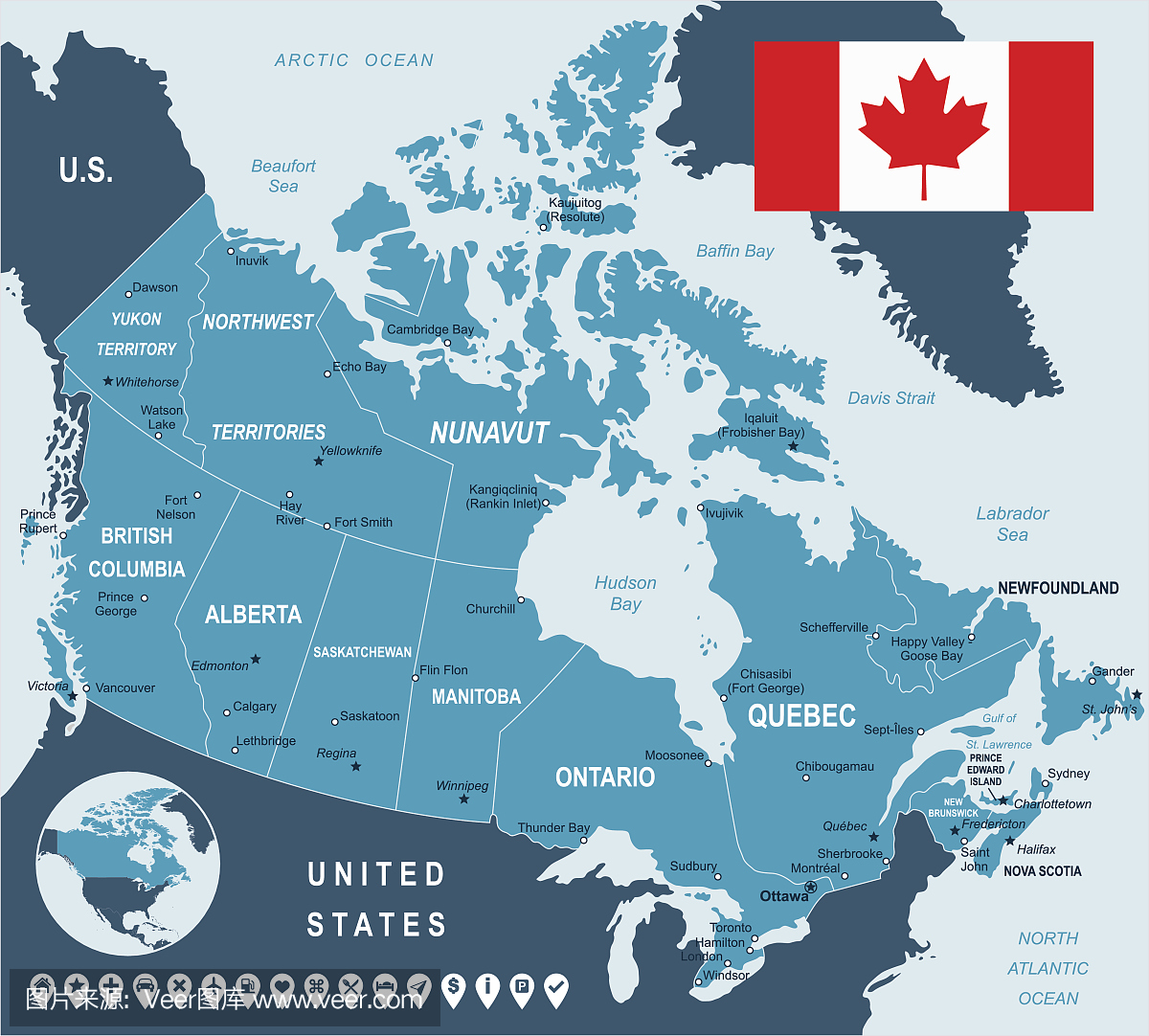 加拿大地图,国旗和导航标签 - 插图