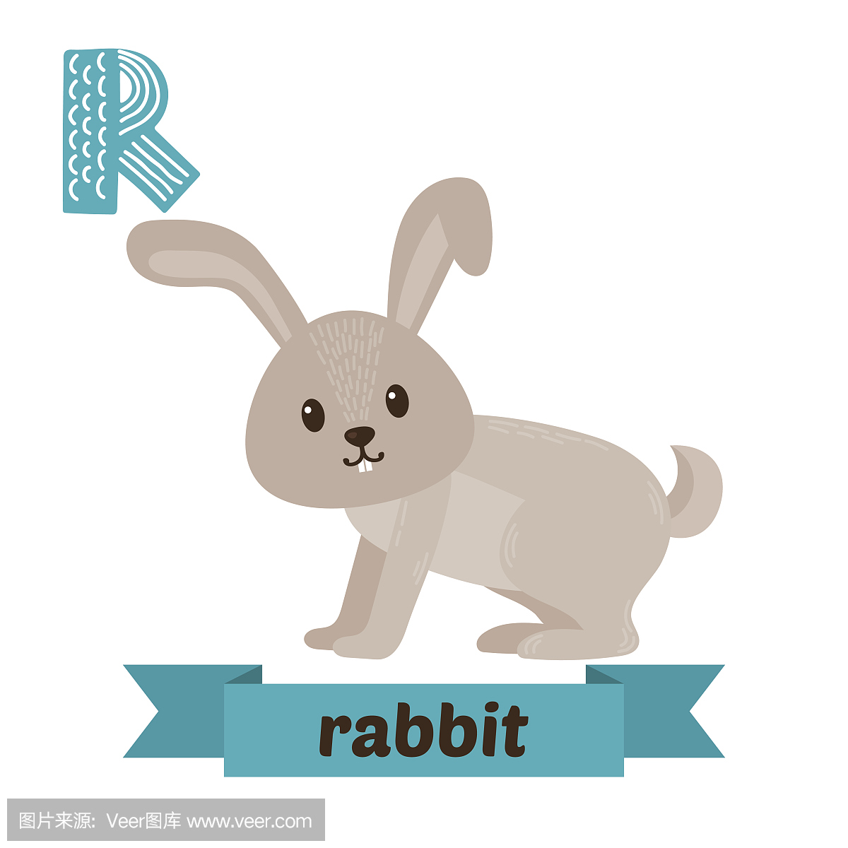 兔子. r信.可爱的孩子动物字母表在矢量.滑稽
