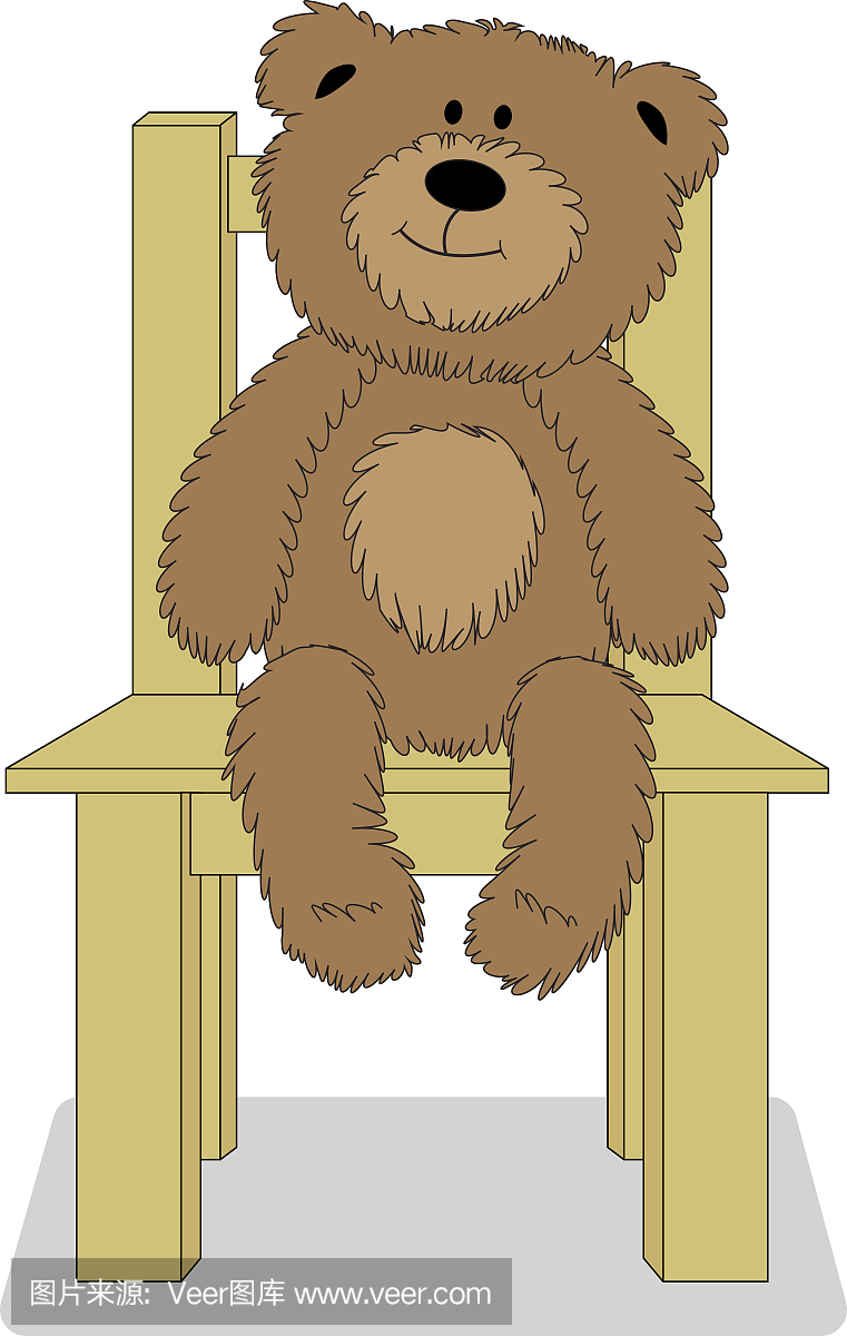 矢量卡通滑稽的玩具熊坐在椅子上。