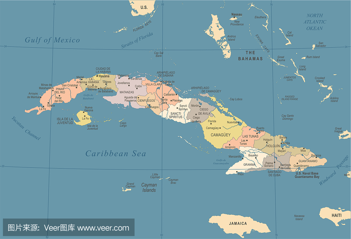 古巴地图 - 老式详细的矢量图