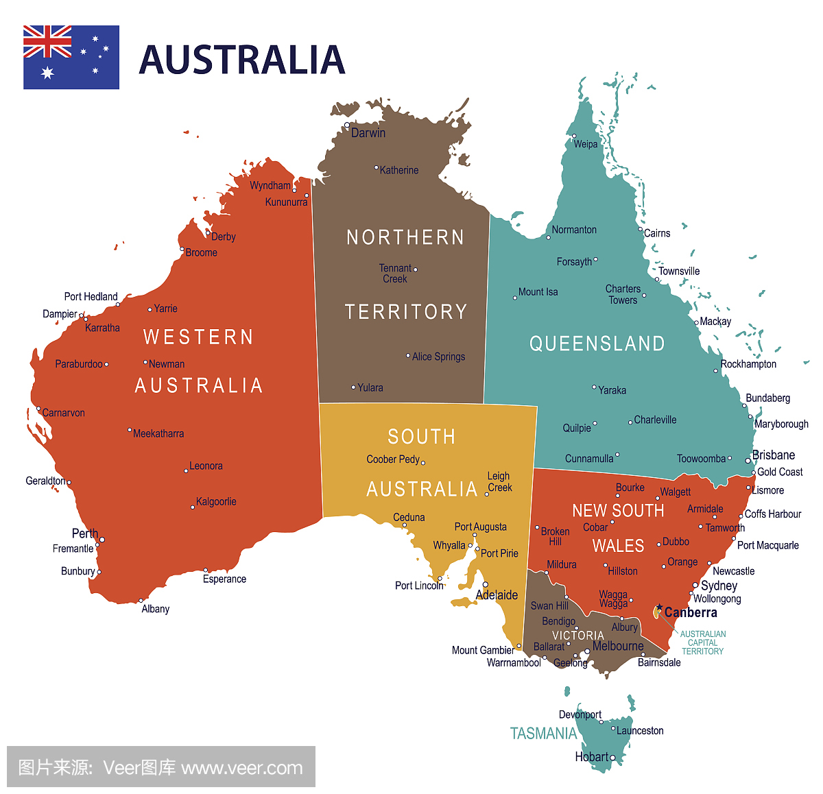 17 - 澳大利亚地图 - 红色绿色棕色黄色10