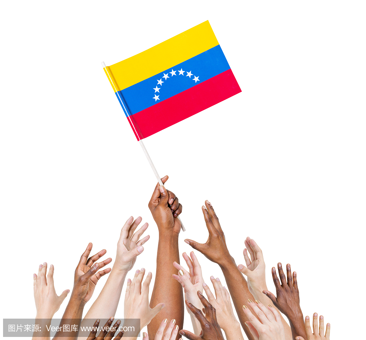 为委内瑞拉国旗举起的多民族武器