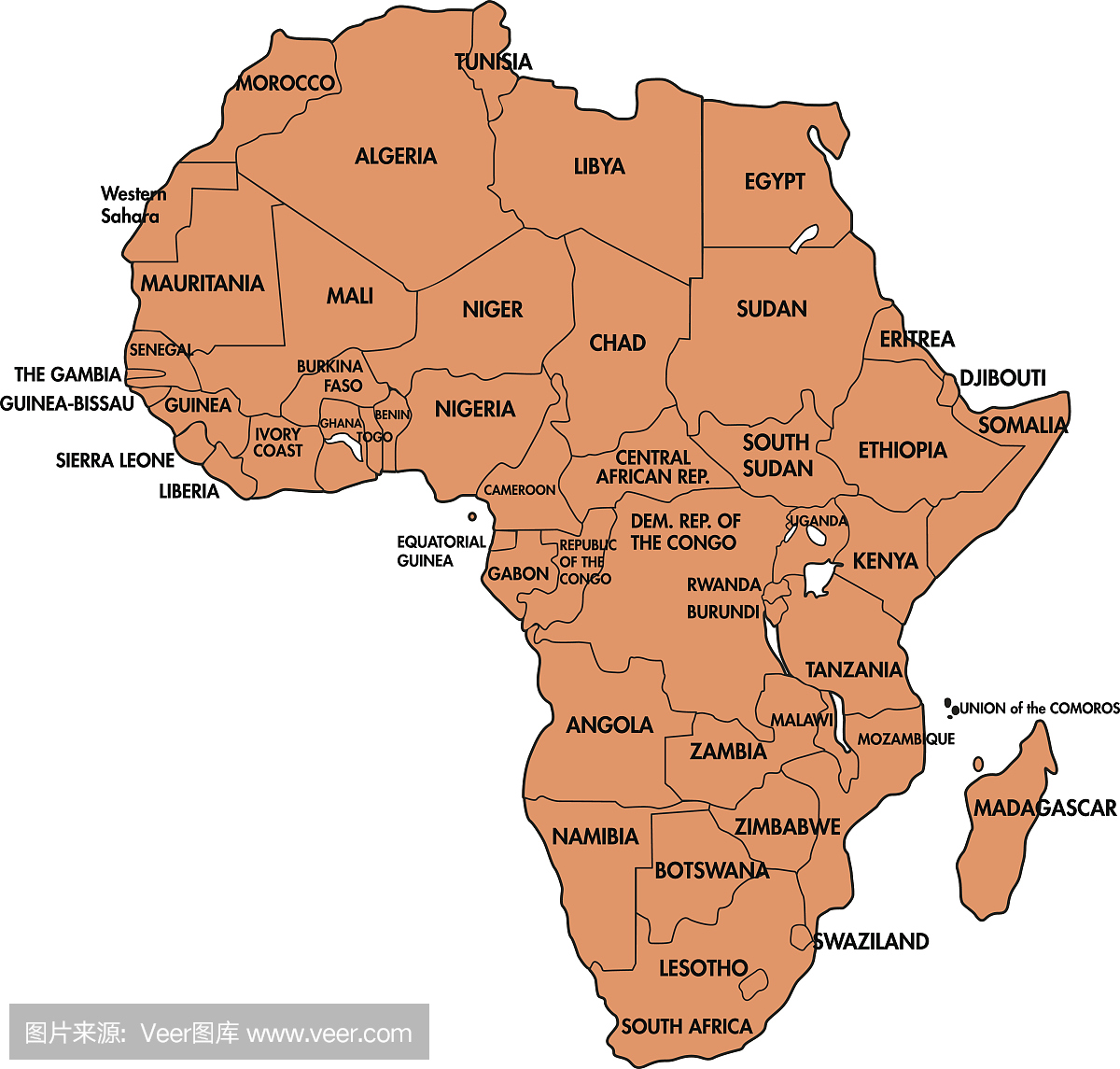 非洲地图与所有国家