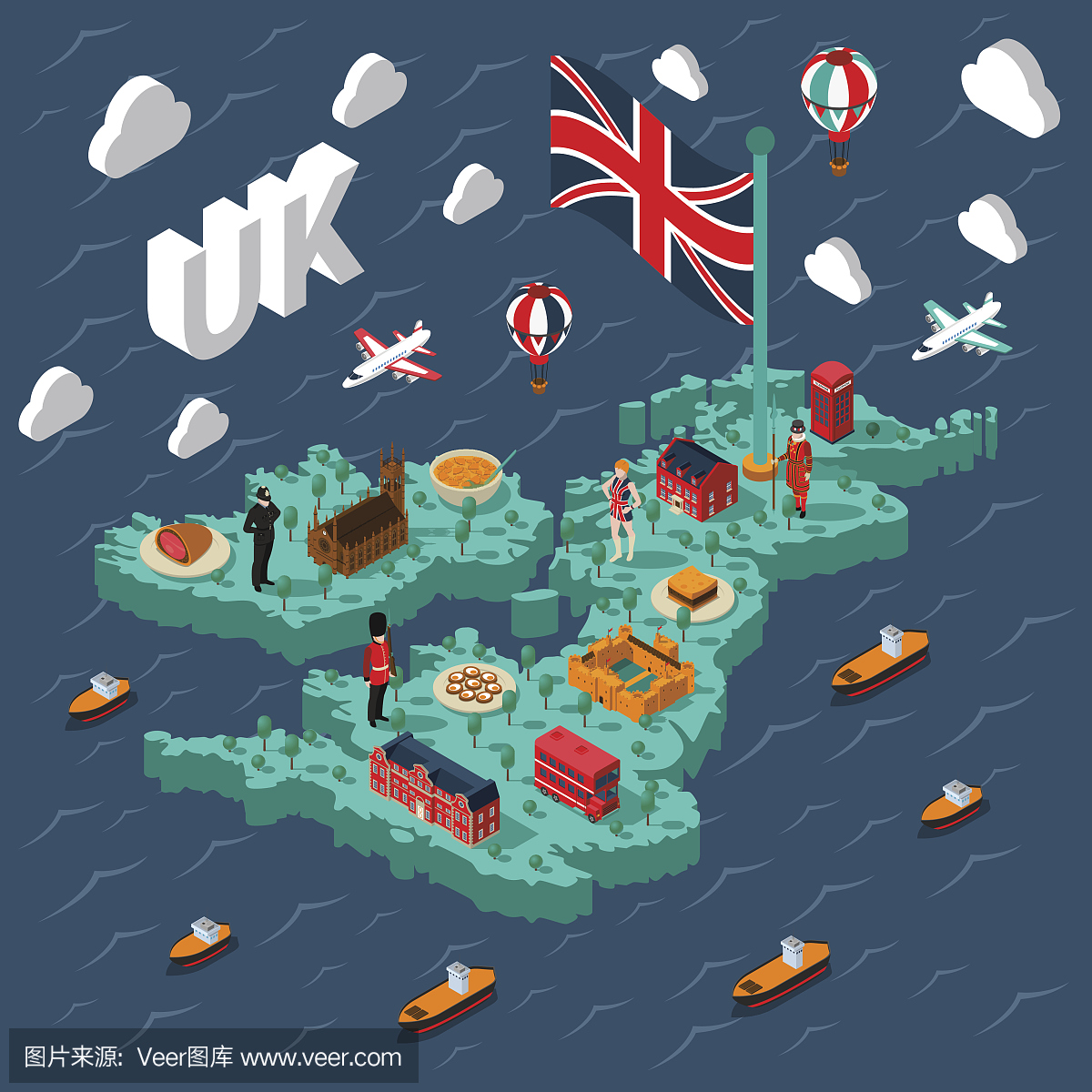 英国旅游等距地图