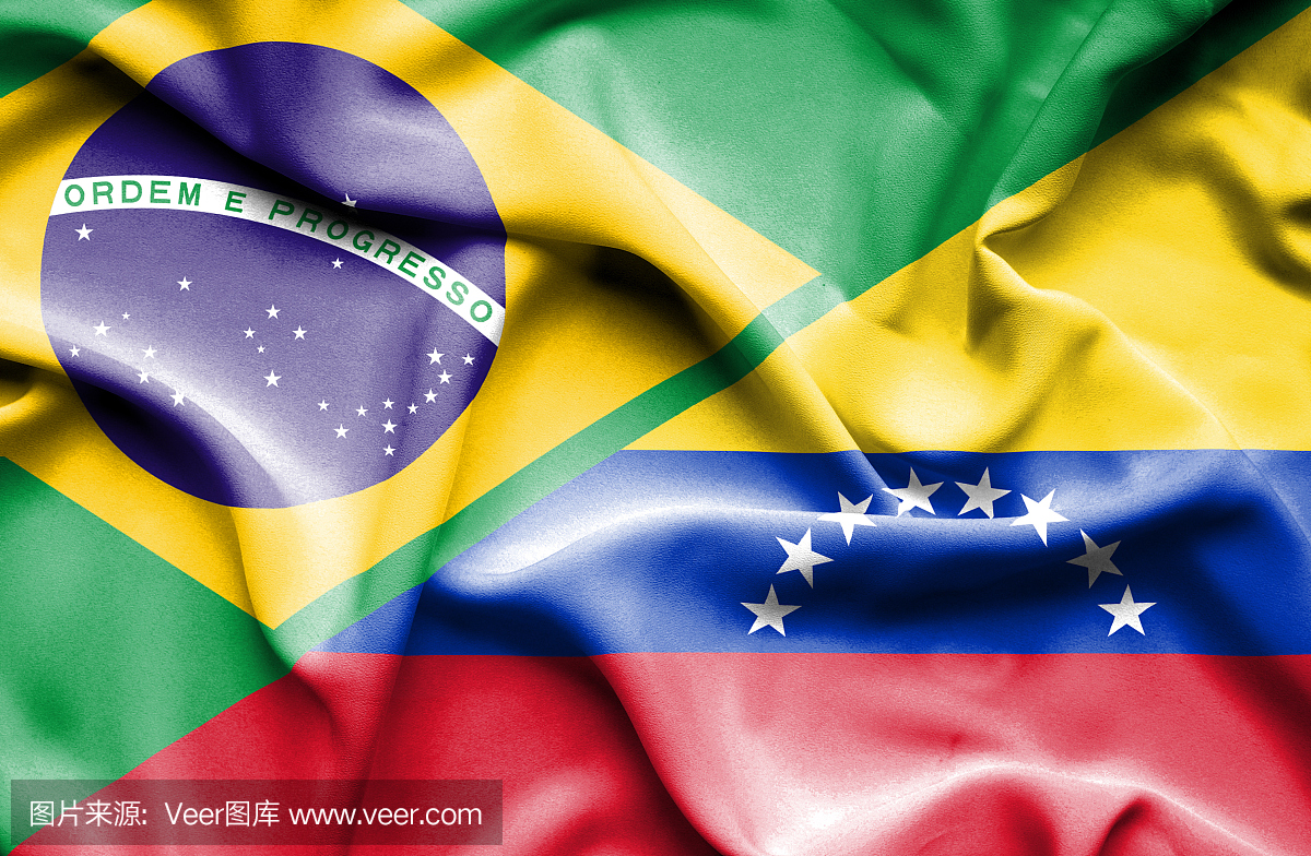 挥舞着委内瑞拉和巴西的旗帜
