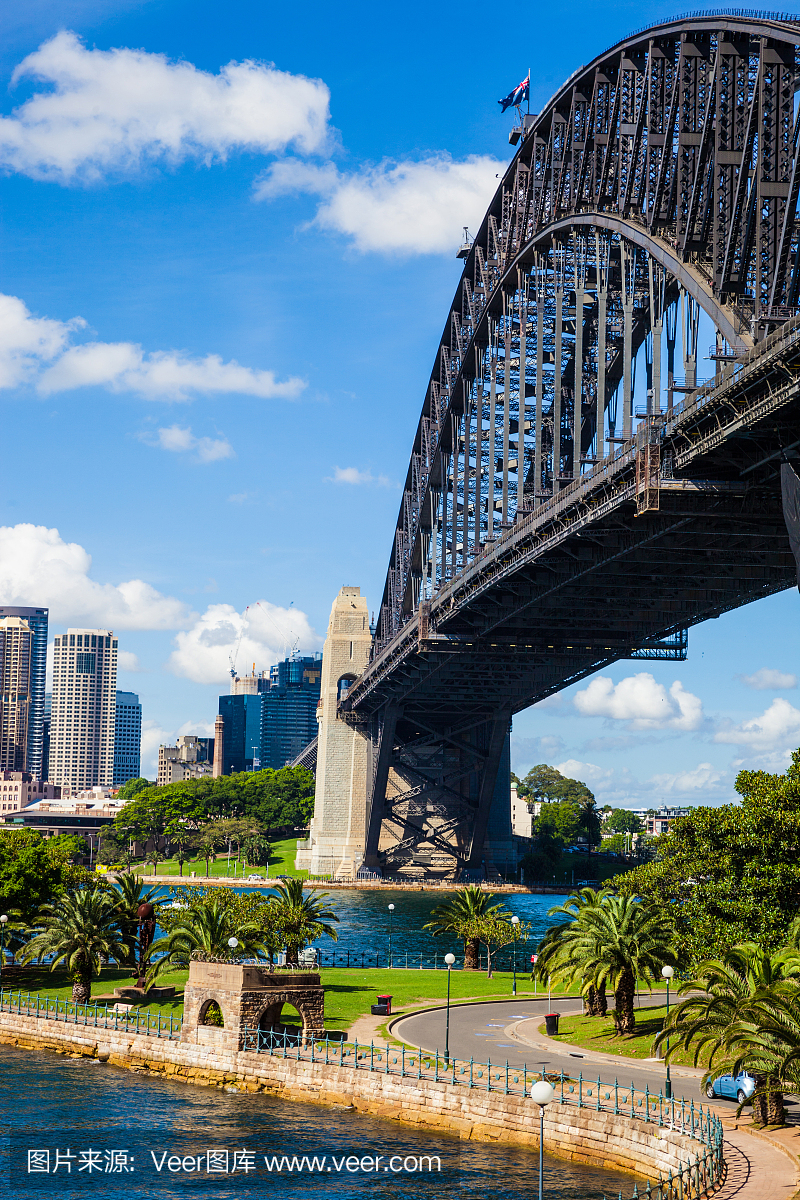 悉尼市区和海港大桥的城市景观