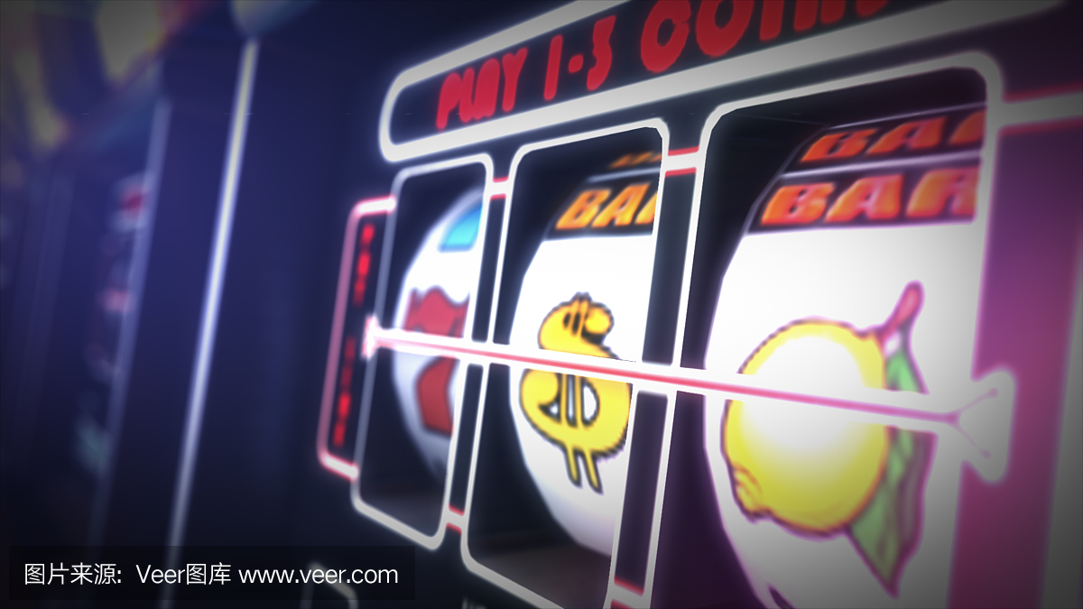 赌场老虎机游戏玩概念3D插图。一个武装强盗