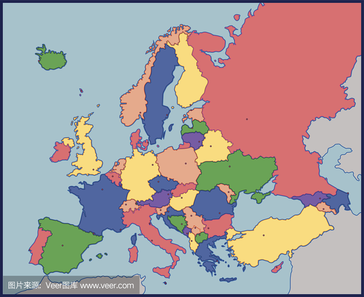 欧洲彩色空白地图