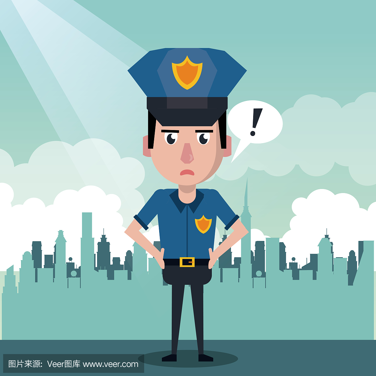 Policeman at the city cartoon