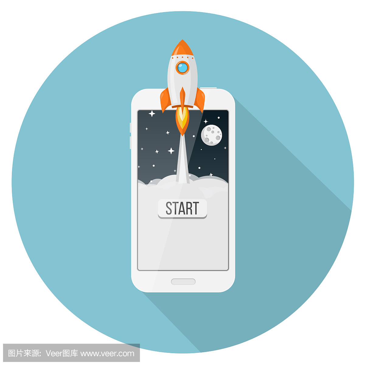 火箭发射从智能手机平面设计