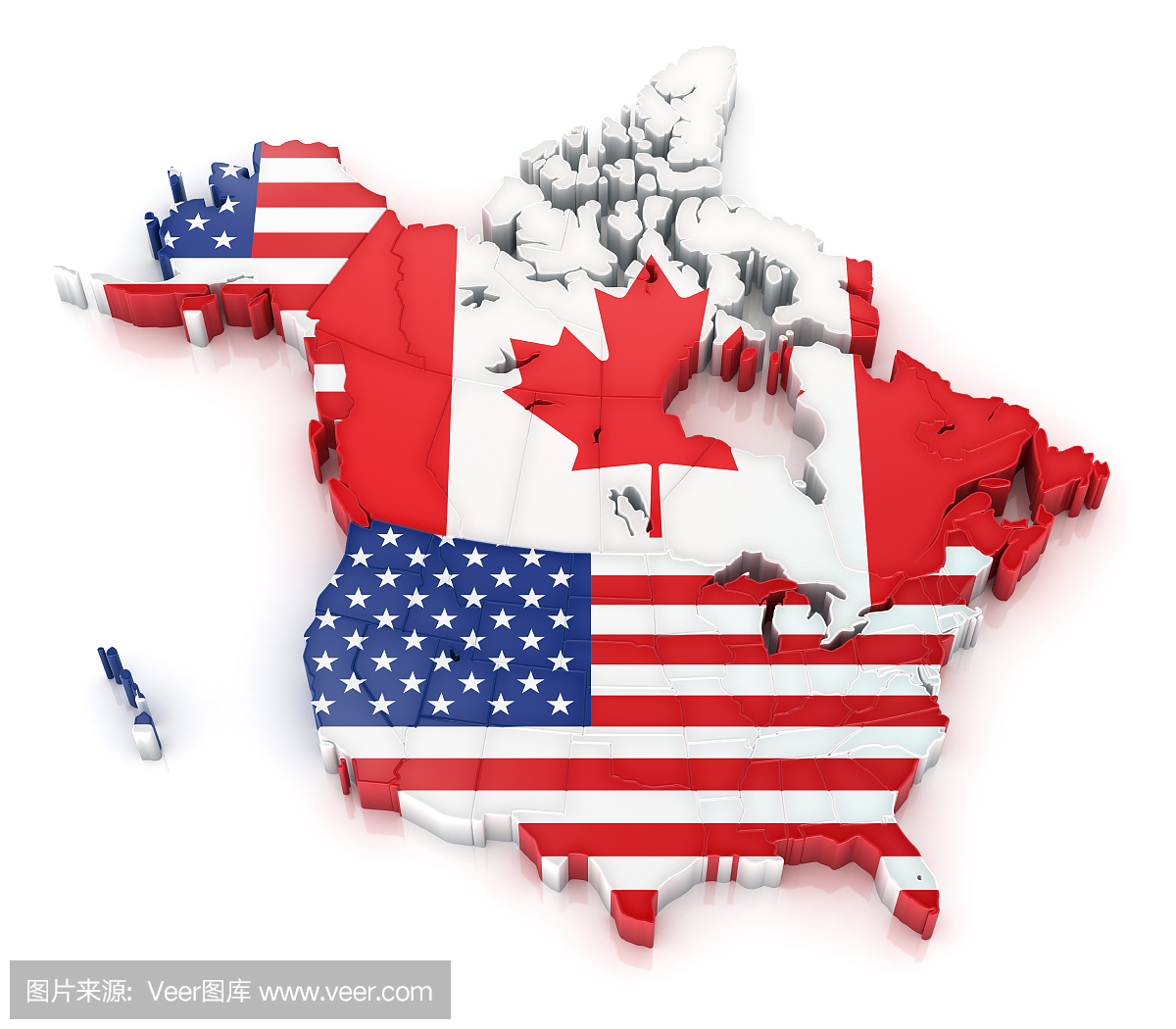 美国和加拿大地图与国旗
